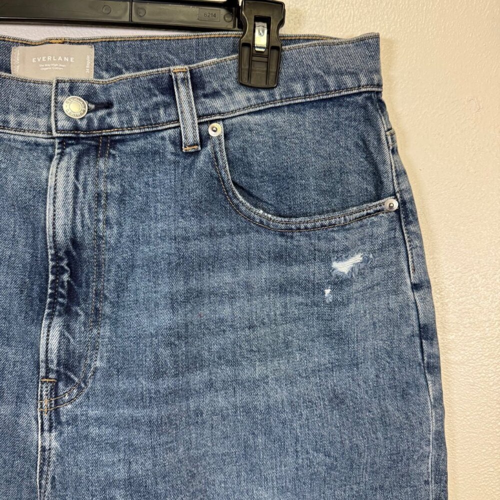 Everlane The Way High Organic Cotton Jeans High Rise Straight Regular 34 Raw Hem - Picture 6 of 14